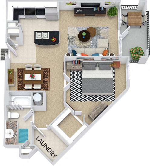 Floor plan for 1 bed, 1 bath, 830 sqft